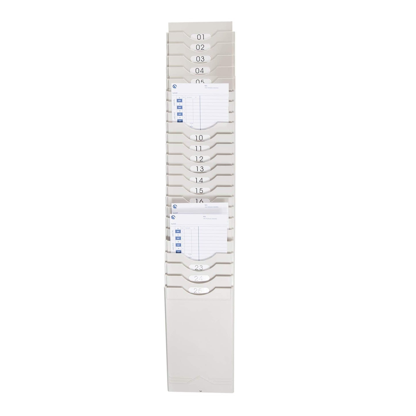 Pyramid Time Systems 400-X Expandable Wall-Mounted Time Card Rack, 25 Employee Card Slots, Includes Numbered Self-Adhesive Labels and Mounting Hardware, Lightweight Durable Plastic, Gray