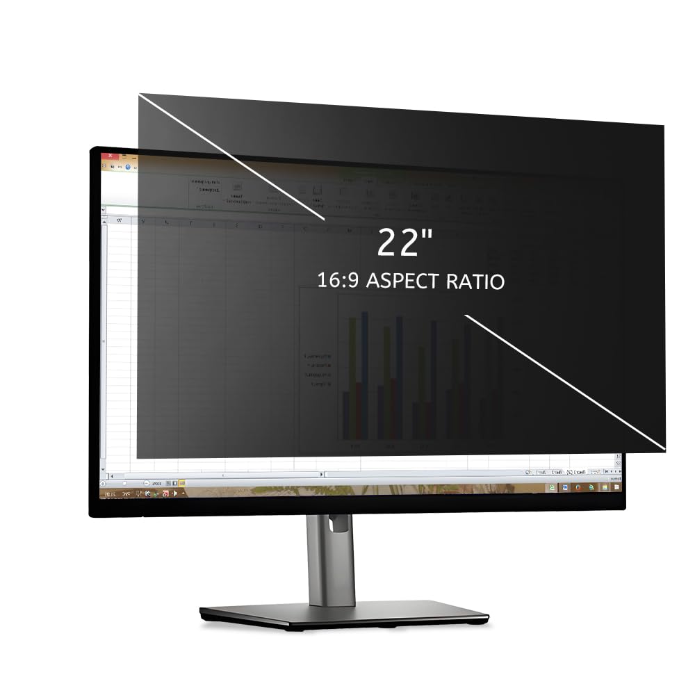 MOBDIK 22 Inch Monitor Computer Privacy Screen Filter for 16:9 Aspect Ratio, Anti Blue Light, Anti Glare & Spy - 1 Pack
