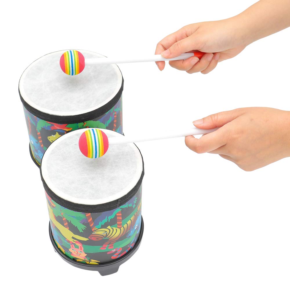 Musfunny Bongo Floor Drum Set 5"- 6" Club Gathering Rhythm Drum Percussion Musical Instruments with Colorful Mallets (5" and 6")