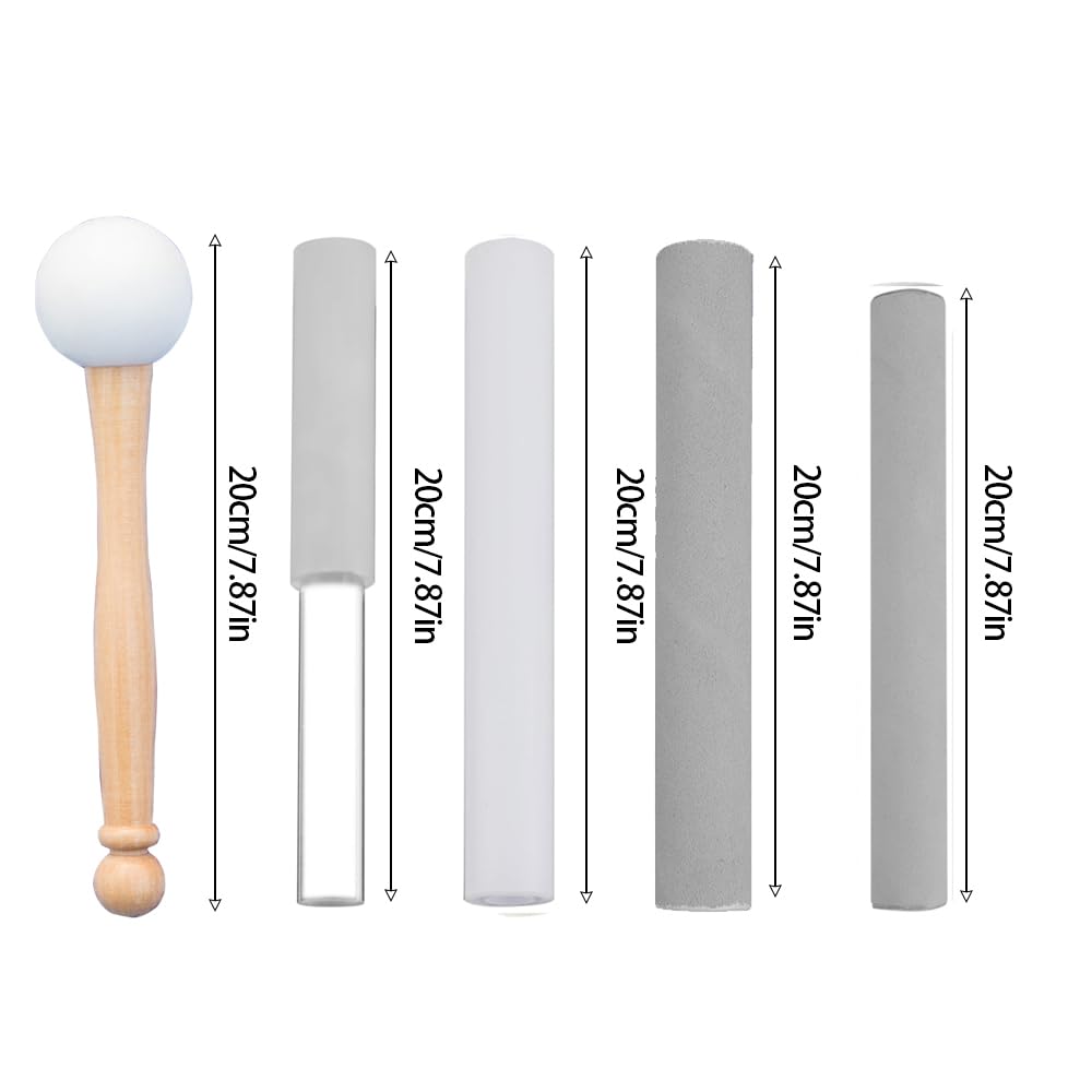 5pcs Crystal Singing Bowl Mallet Set,Wood Handle Clear Acrylic Striker Thick Suede Striker Solid Hollow Sound Bowl Mallet Stick with Wood Handle for Playing Meditation Yoga Relaxation Healing Gifts