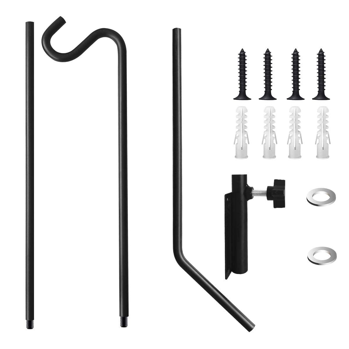 Heavy Duty Extended Reach Wall Mounted Deck Hook Wall Pole, Wall Bracket Direction and Length Adjustable Plant Bracket for Bird Feeders, Planters, Suet Baskets, Lanterns, Wind Chimes and More,Black