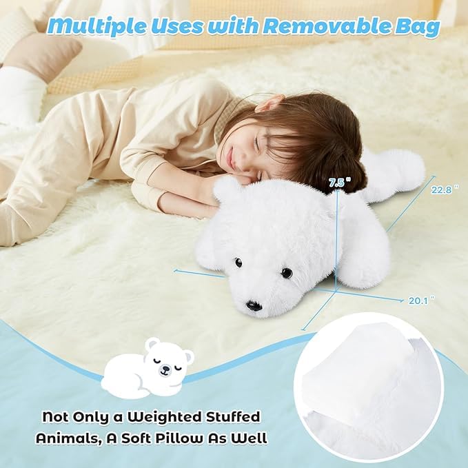 23" & 4.5 lbs Polar Bear Weighted Stuffed Animals, Cuddly & Soft Kids' Plush Toy Pillows for Companion, Large Plushies with Removable Ceramsite Bag, Gifts for Adults, Kids, Boys and Girls