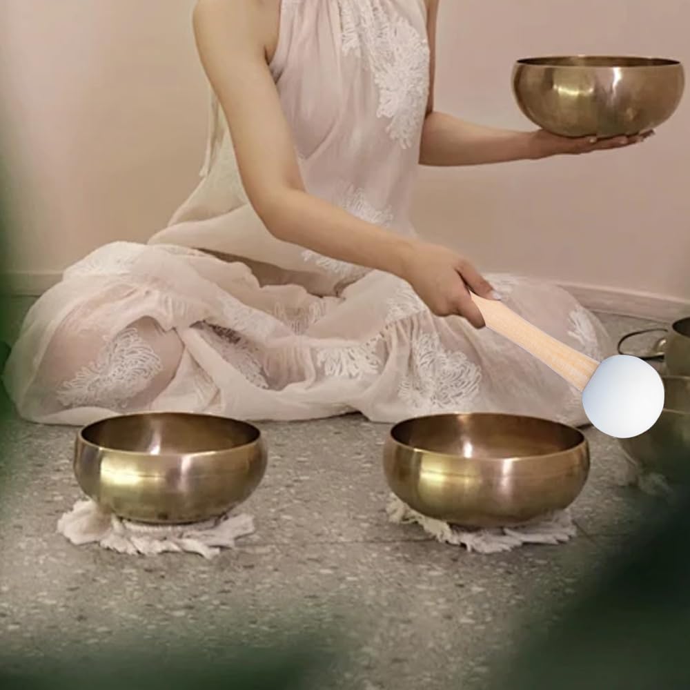 5pcs Crystal Singing Bowl Mallet Set,Wood Handle Clear Acrylic Striker Thick Suede Striker Solid Hollow Sound Bowl Mallet Stick with Wood Handle for Playing Meditation Yoga Relaxation Healing Gifts