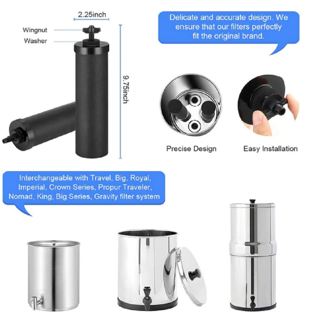 BB9-2 Water Filter, 2 Pack Purifier Replacement Filters,Compatible with Berkey,Gravity Filter System, Propur Traveler, King, Big Series