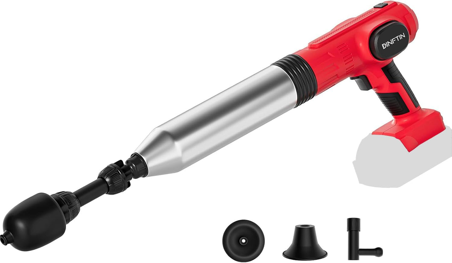 Dinftin Cordless Electric Toilet Plunger Pro Compatible for 18V Li-ion Battery (Battery Not Included) - Heavy Duty Unclogger with High Pressure & 3 Interchangeable Heads for Toilets, Sinks, Bathtubs