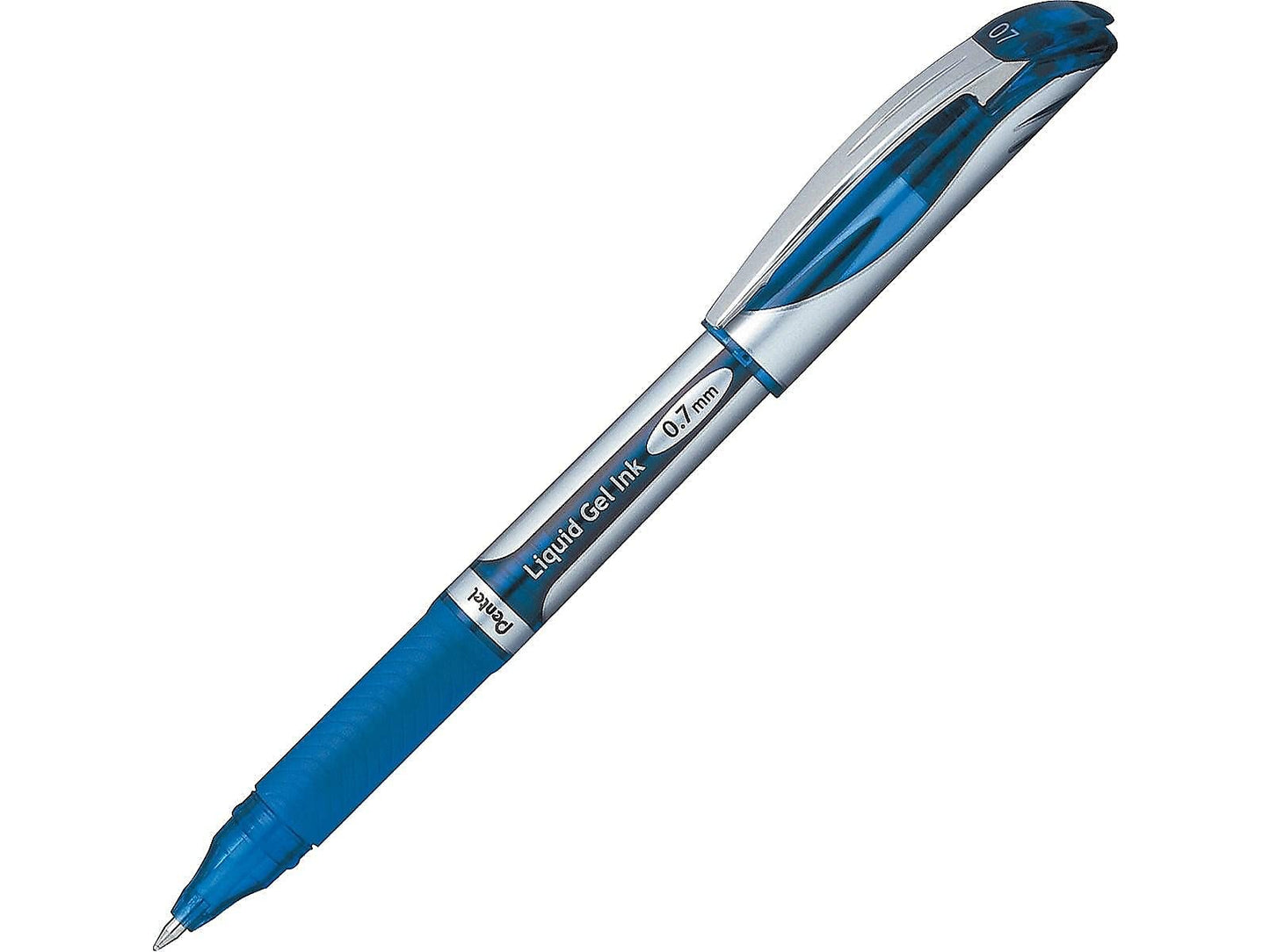 Pentel EnerGel Liquid Gel Rollerball Pen with Cap to Protect Pockets, Everyday Writing, Office Supplies, School Supplies, 0.7mm Medium Point, Silver Barrel, Blue Ink, BL57-C, Box of 12