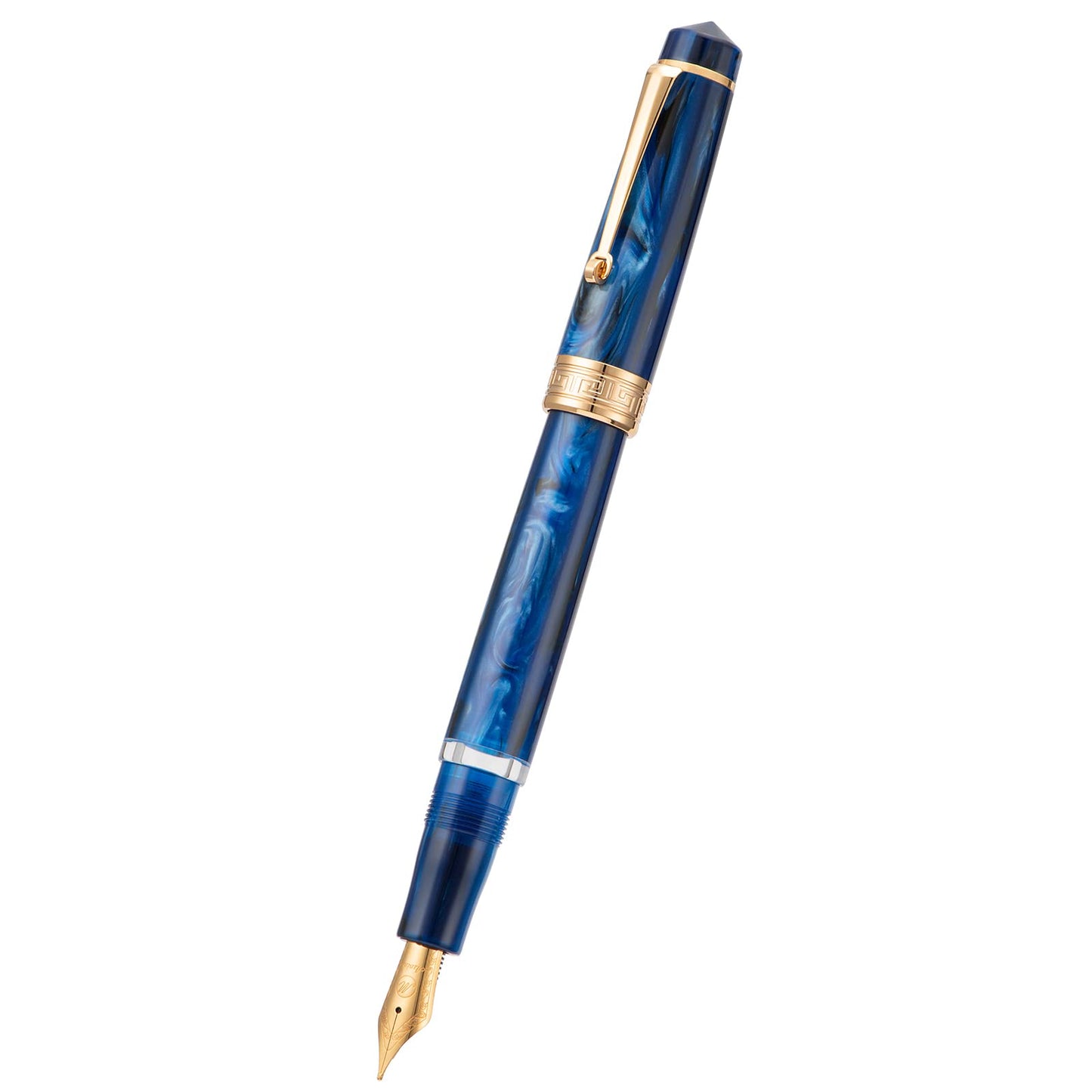 Asvine P20 Galaxy Blue Fountain Pen Piston Filling, Gold Plated Fine Point Smooth Writer with Pen Gift Case