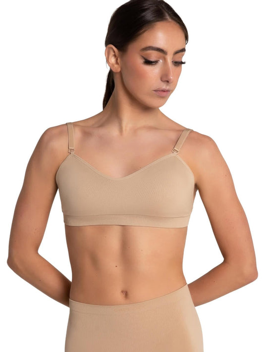 Capezio Womens Seamless Clear Back Sweetheart Bandeau Sports Bra, Beige, Medium US