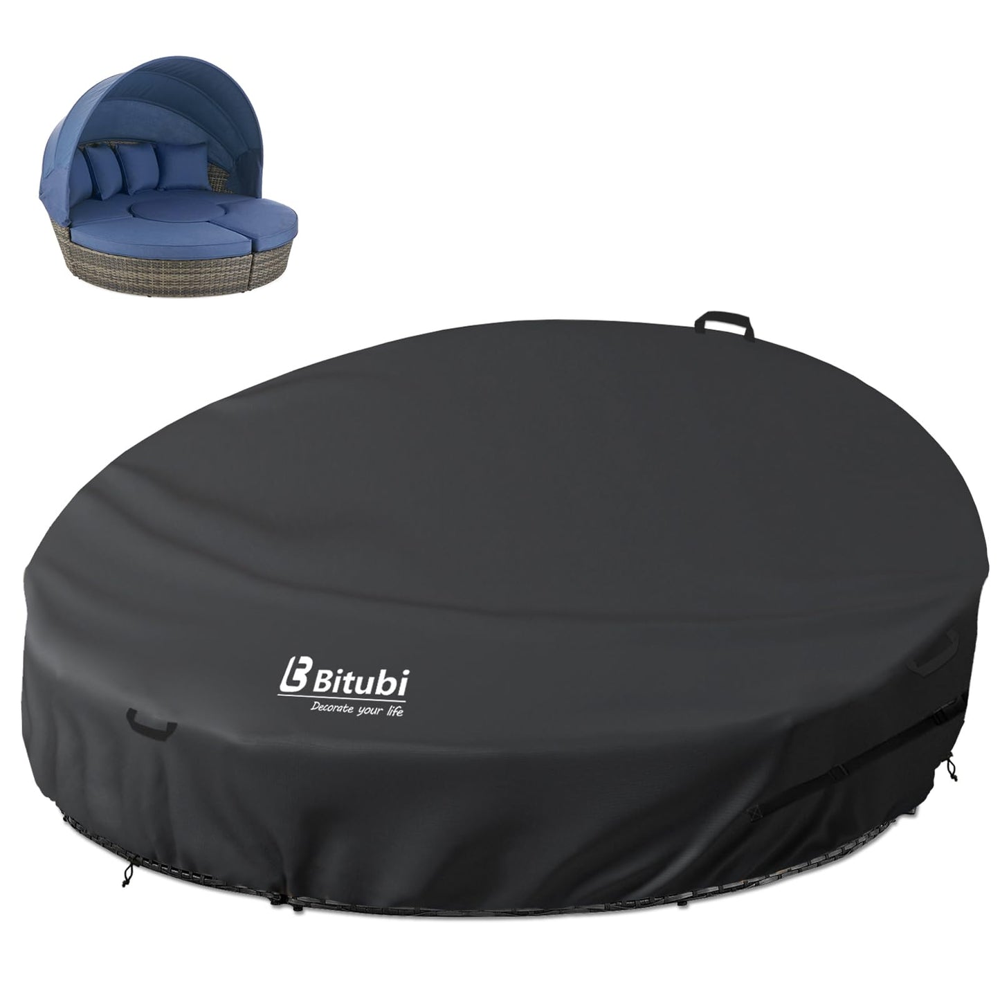 Bitubi 75 Inch Heavy Duty Waterproof Outdoor Daybed Cover - 600D Tough Canvas Anti-UV Patio Canopy Daybed Sofa Cover 75" Dia x 35"/16”H, Black
