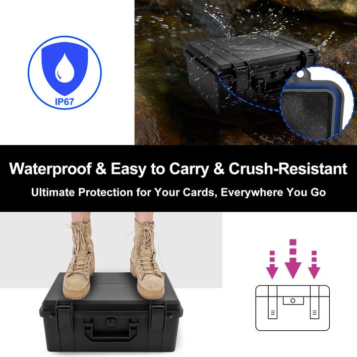 Camkinger Graded Card Storage Box, Hold 600+ 35PT 3"x4" Toploader Storage Box, PSA Slab Case for SGC CSG BGS, Trading Card Case with 2 Locks, Sports Baseball Cards Organizer for Magnetic MTG Deck (S)