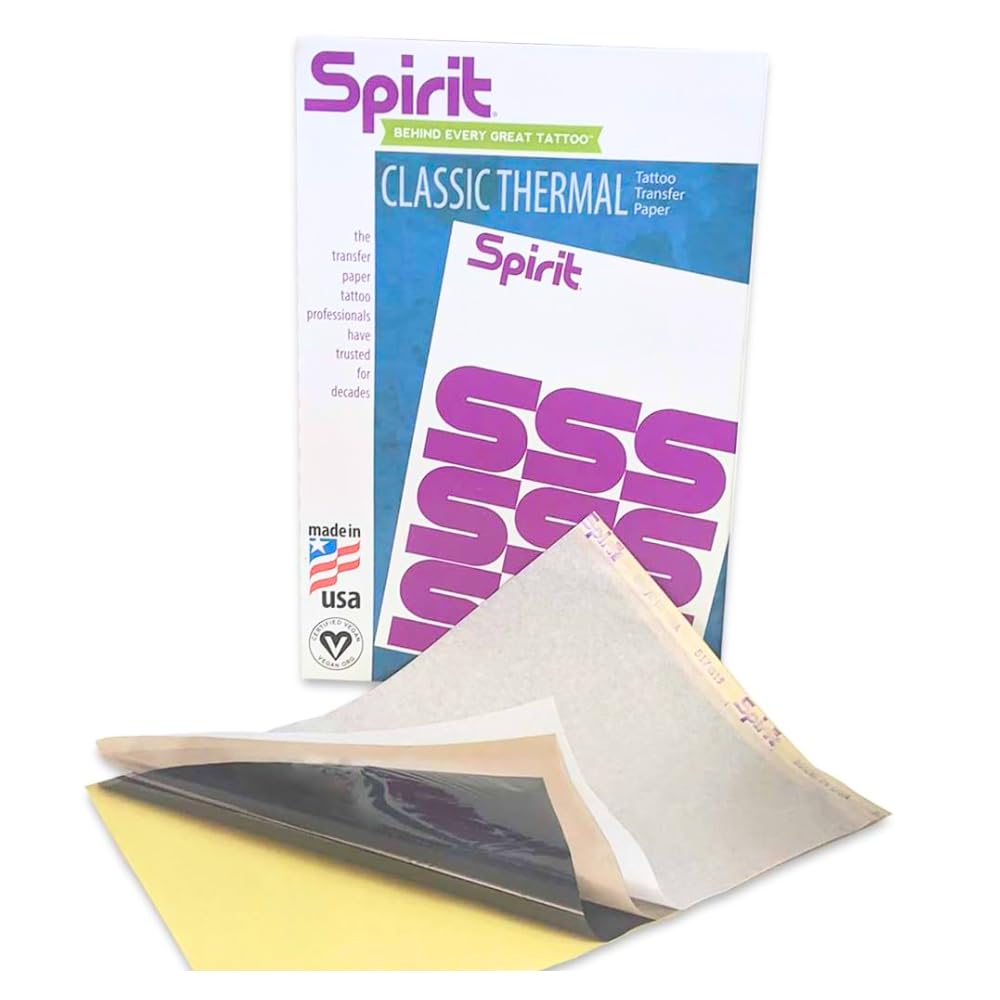 Spirit® Classic Thermal Tattoo Transfer Paper 8.5" X 11" - 100 Sheets, Tattooing Stencil Paper, Proudly made in the USA