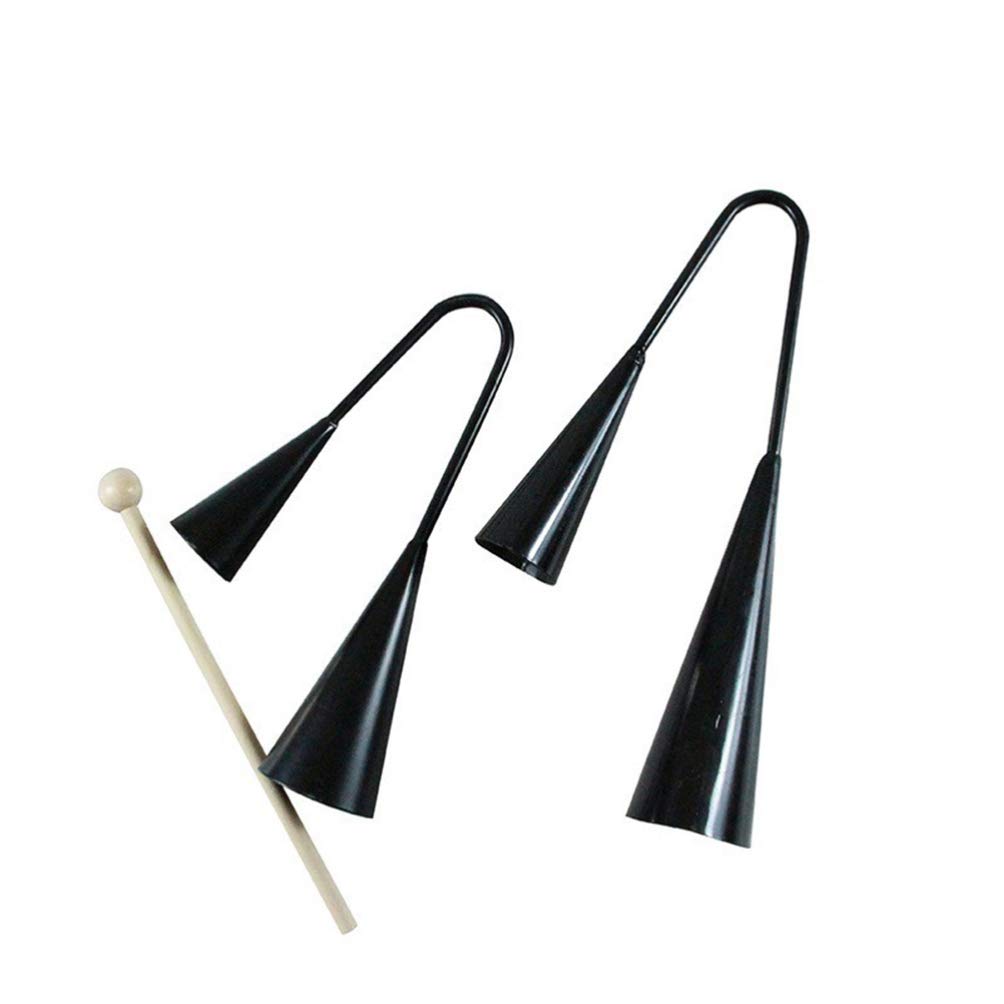 Agogo Bell Two Tone Traditional Samba Percussion Instrument with Wooden Stick for