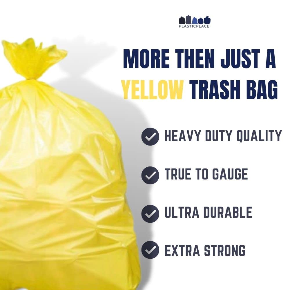 Plasticplace T55120YL 55-60 Gallon Trash Bags │ 1.2 Mil │ Yellow Heavy Duty Garbage Can Liners │ 38” x 58” (50 Count)