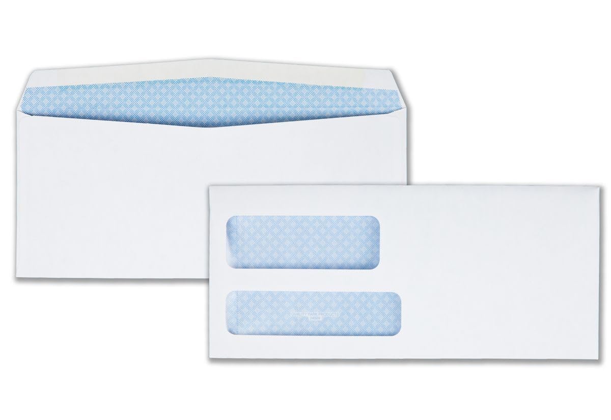 Quality Park Envelopes, #9 Double Window, Security Tint for Invoices & Statements, 3-7/8 x 8-7/8 Inch, Gummed Seal, 24 lb White Wove Paper, 500-Count Box for Business Mailing