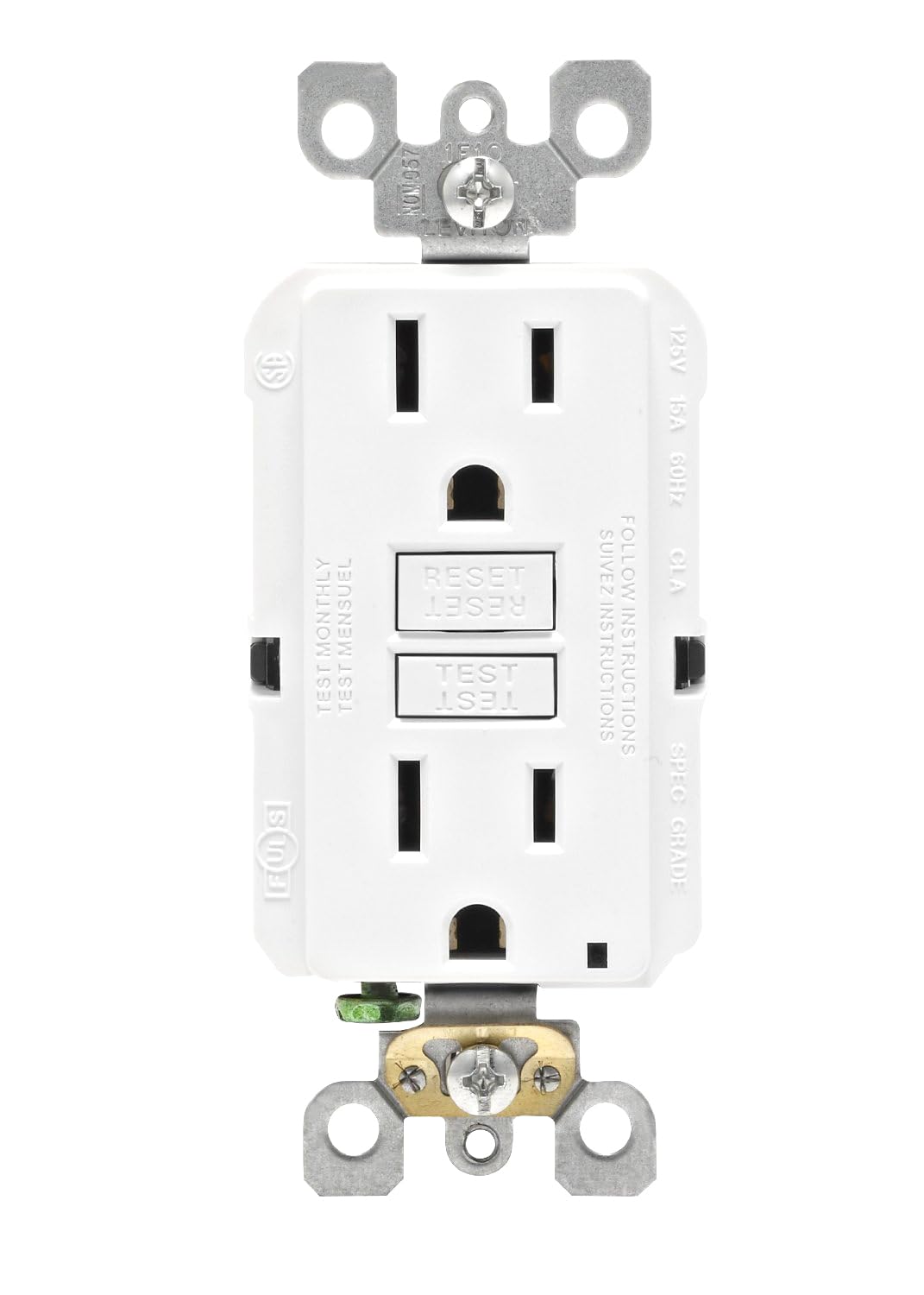 Leviton GFCI 2-Pack, 15 Amp Non Tamper Resistant Receptacle, Smartlock Pro Duplex, GFNT1-02W, White