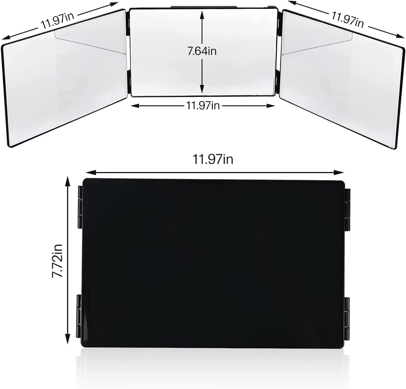 3 Way Mirror with Light for Self Hair Cutting with Hooks, 360° Mirror for Hair Cutting, Tirfold Madeup Mirror with Height Adjustable for Shaving