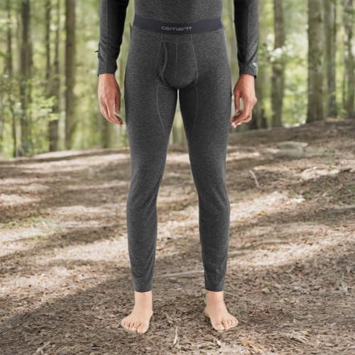 Carhartt Men's Force Midweight Synthetic-Wool Blend Base Layer Pant, Black Heather, Large