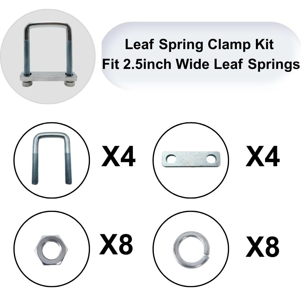 4 Pack Square U-Bolt for Trailer - Fits 2.5 Inch Wide Leaf Springs, Galvanized Steel Clamp Set, Secure Fit for Truck, Boat and Trailers