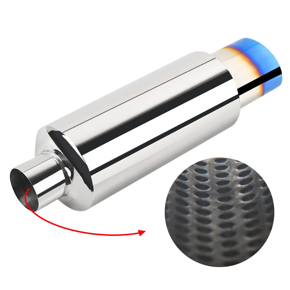 Exhaust Muffler, Universal Stainless Steel Exhaust Tip, 14.8" Length Performance Muffler (2'' Inlet 3'' Outlet)