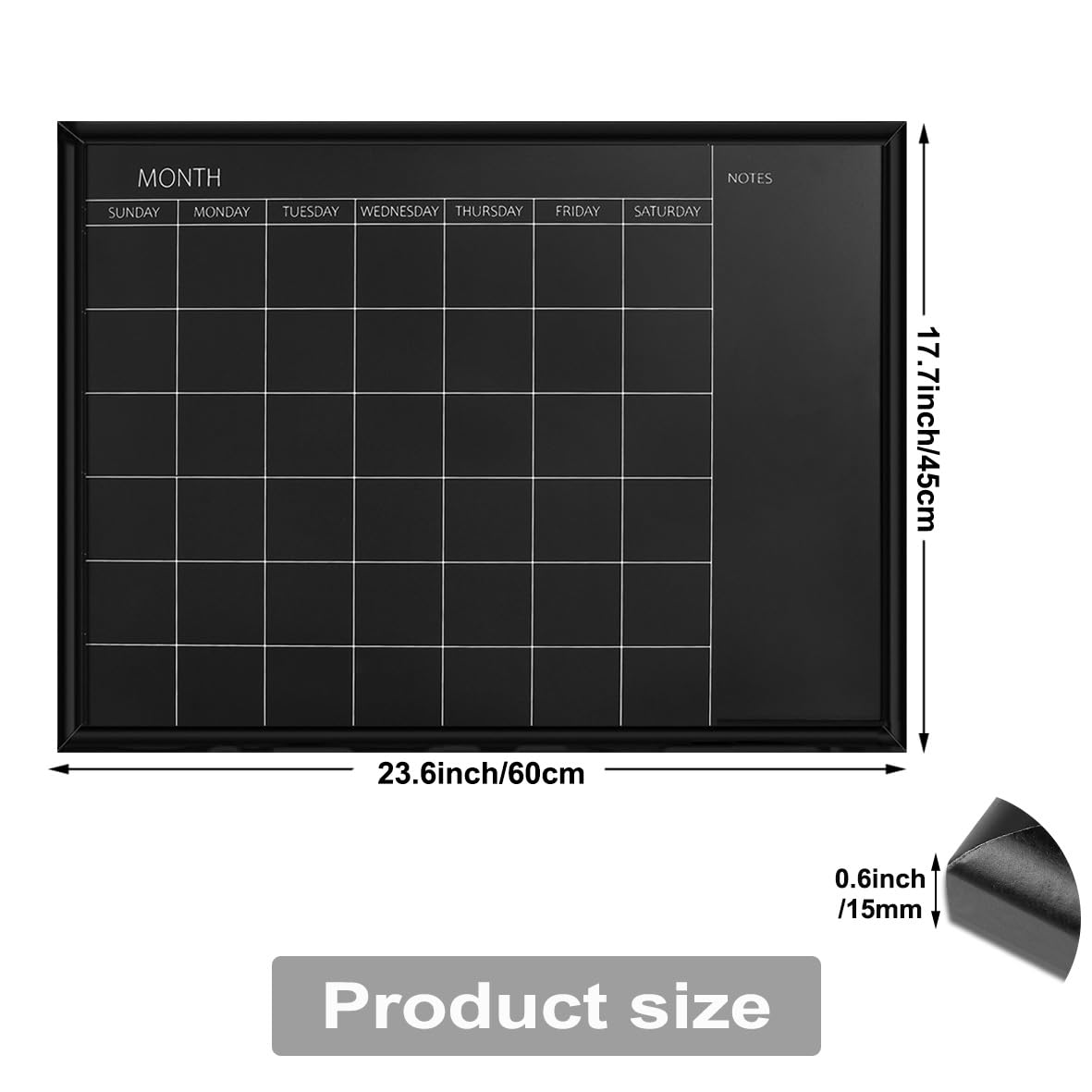 Umtiti Magnetic Calendar Chalkboard, 45 * 60 cm, Black Wood Frame Chalk Board for Planning/School Timetable/Memo, Hanging Board for Office, School and Home(YLHB-BK-4560)