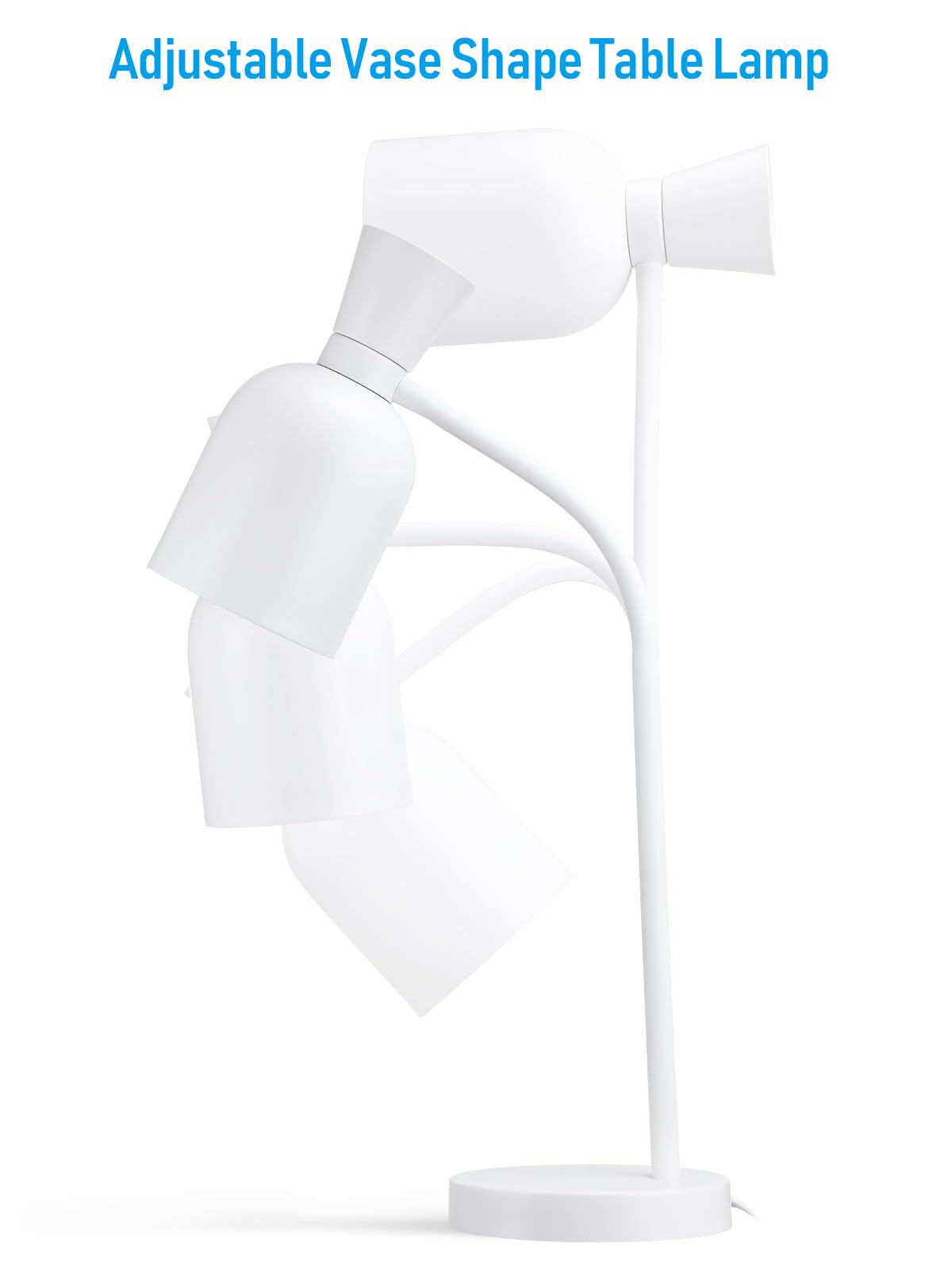 TORCHSTAR Metal Desk Lamp Aesthetic, Vase Shape Design, E26 Base, Max 60W Modern Goose Neck Task Desk Lamp with On/Off Switch, White, for Bedroom, Nightstand, Home Office, Bulb Not Included