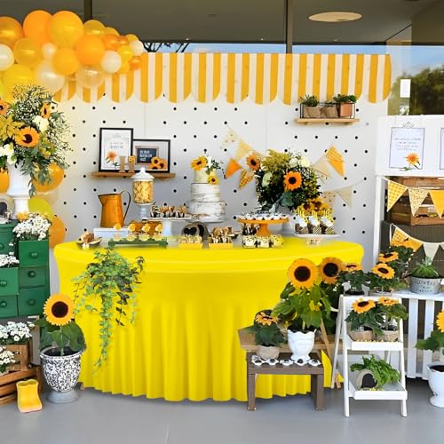 4 Pack Yellow Cloth Tablecloth for 5 FT Round Table, Circle Picnic Table Cloths for Outdoors, Table Cloths for 60 Inch Circular Tables for Wedding Photography Party Events Graduation Ceremonies