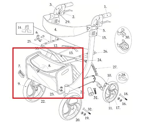 Replacement Parts for Drive Nitro Aluminum Rollator, (7. Bag - for Red Nitro)