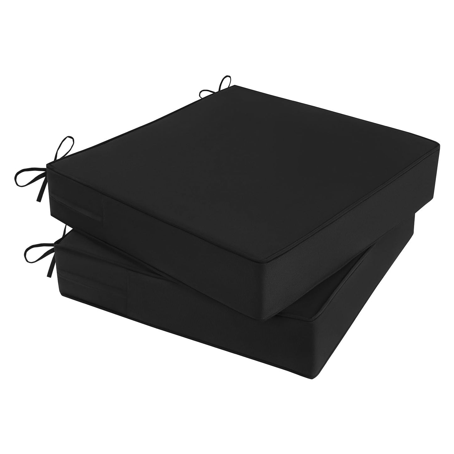 MJIAIDEA Outdoor Chair Cushions Set of 2 for Patio Furniture 19x19x4 Inch Waterproof Patio Chair Cushion 3 Year Color Fastness Square Elastic Foam Garden Couch Pads with Ties and Handle,Black