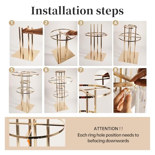 43.3" Tall Gold Flower Stand for Wedding Centerpieces – 5-Tier Clear Acrylic & Metal Centerpiece Stand with Crystal Style Design, 11.8" Base, Perfect for Wedding Tables, Floor Décor & Reception Events