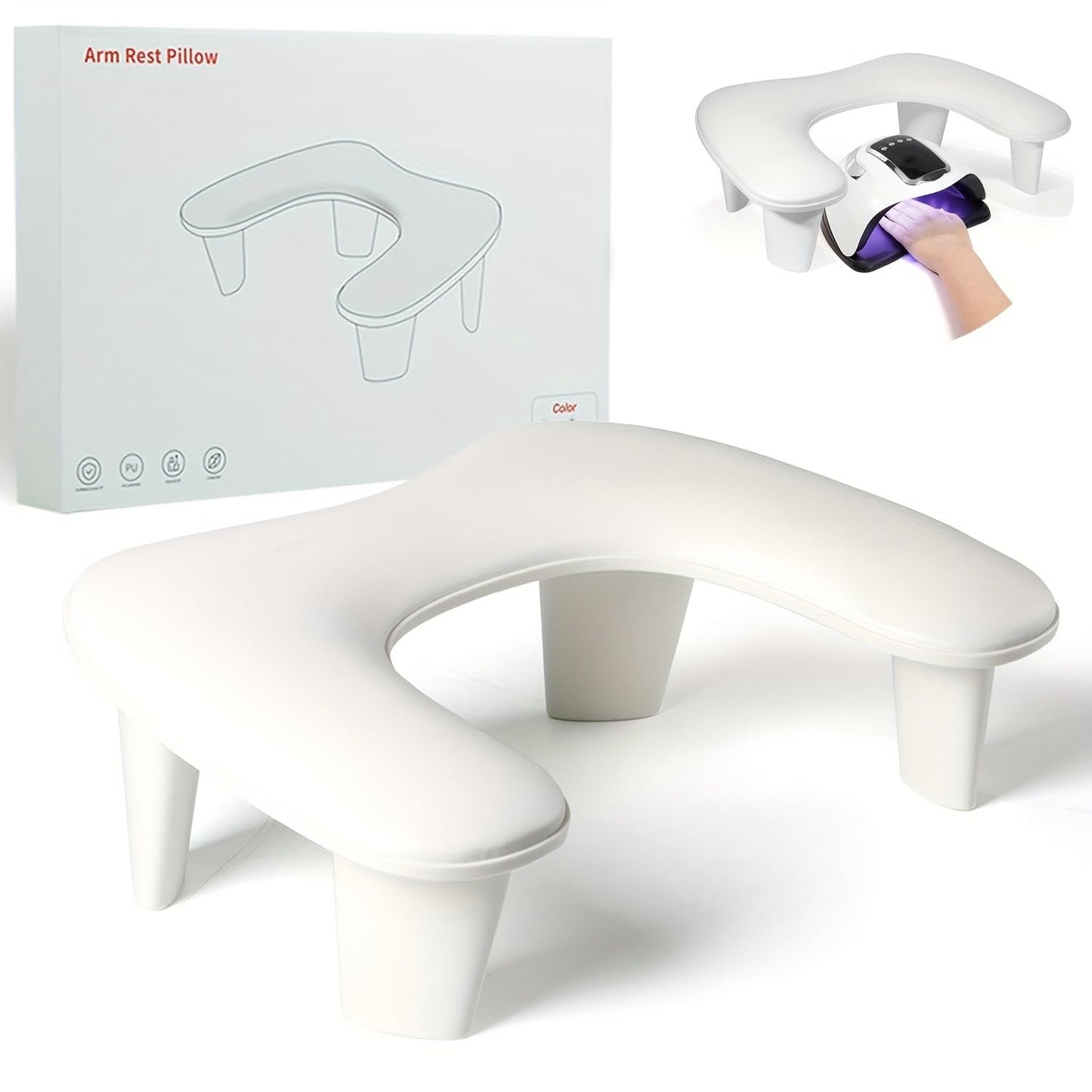 MUSILAN Nail Arm Rest for Nails Tech, White U Shaped - Comfortable Manicure Nail Hand Rest Pillow Cushion, PU Leather Nail Armrest Stand for Acrylic Nail Art Tech, Quick Installation Nail Arm Rest