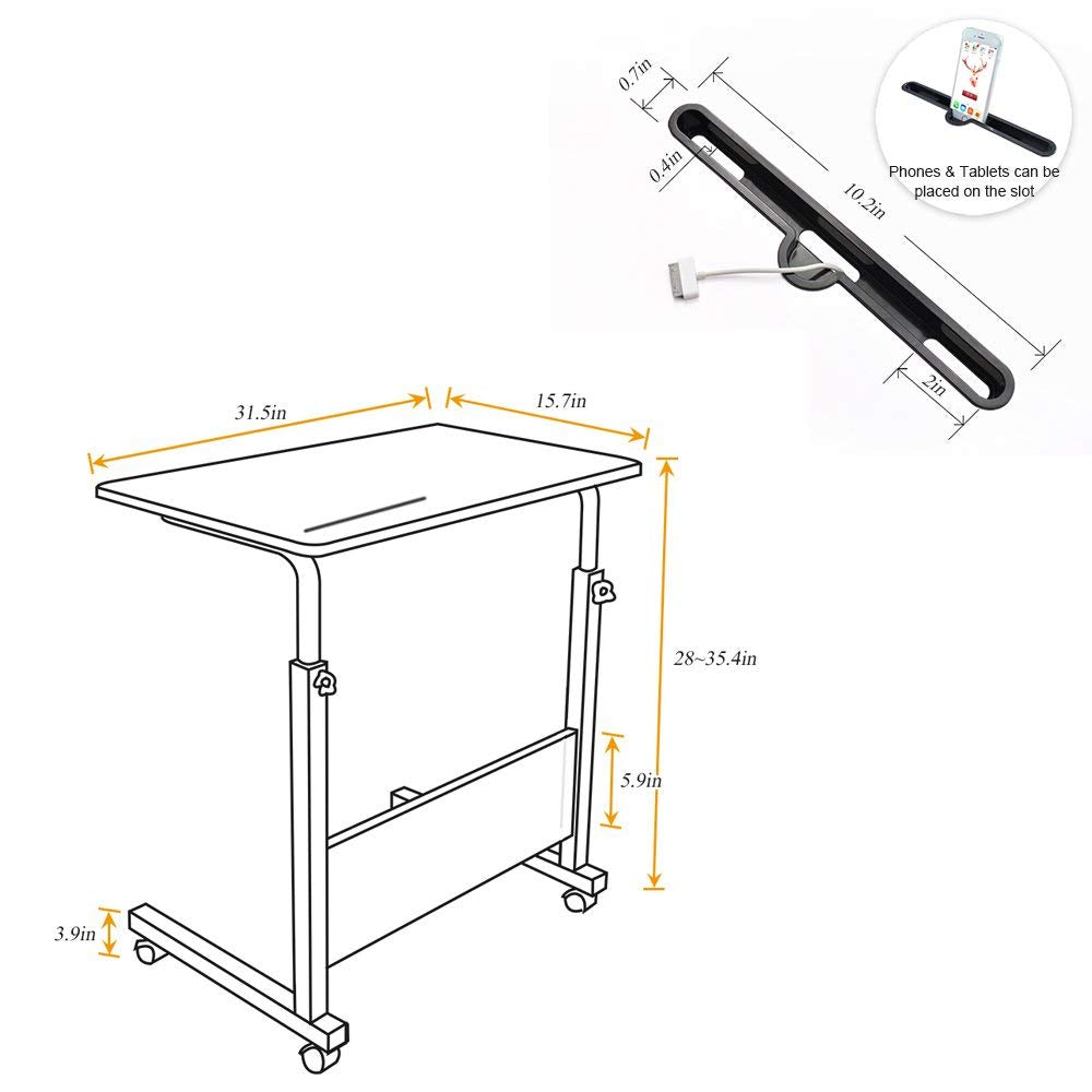 Duramex (TM) Adjustable Rolling Mobile Table 31.4" Portable Laptop Computer Stand Desk Cart Tray, Black