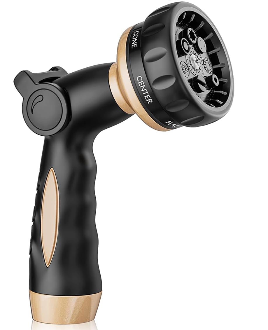 ESOW Garden Hose Nozzle 100% Heavy Duty, Metal Water Hose Nozzle with 7 Spray Patterns, Thumb Control All for Watering Plant & Lawn, Washing Car & Pet