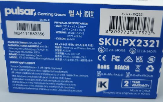 Pulsar Gaming Gears X2 v3 Wireless Gaming Mouse, Lightweight 52g, XS-1 Flagship Sensor 32K DPI, Optical Switch, 8K Polling Ready, Black