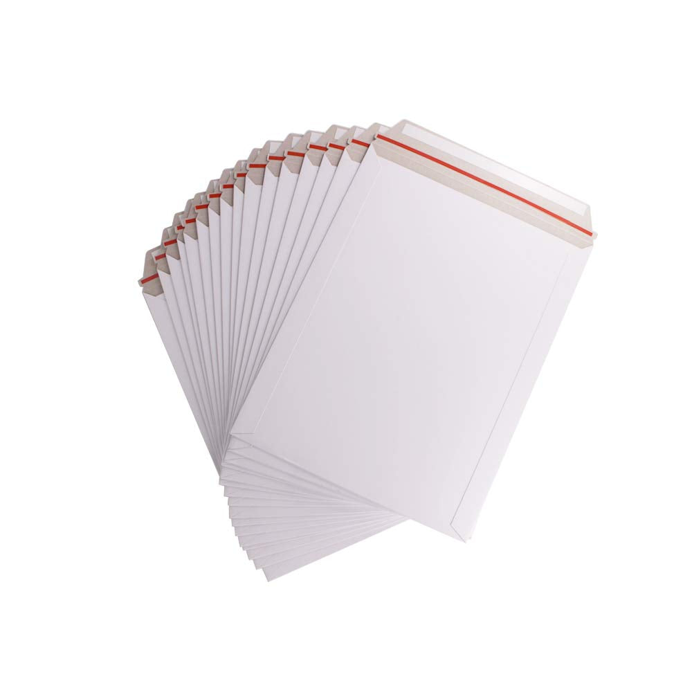 zmybcpack 50 Pack 9X12 inch Self Seal Photo Document Rigid Mailers Stay Flat White Cardboard Envelopes White Photography Mailers for CD, Photos, Document
