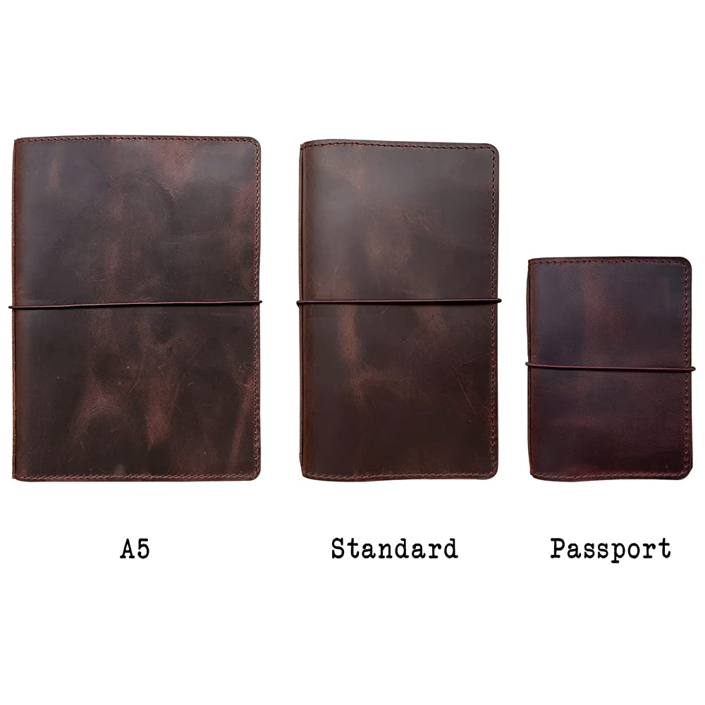 Travelers Notebook Cover with Inner Pockets, Card Slots and Pen Holder, A5 Size, Dark Brown