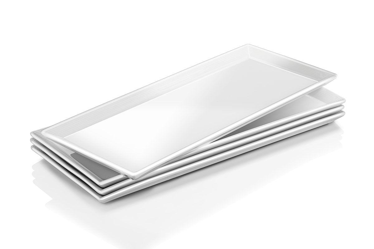 DOWAN Serving Platters -14.5 Inches Serving Plates, White Rectangle Platters Oven Safe Serving Dishes, Serving Platters and Trays for Parties, Rectangular Platter for Meat Appetizer Sushi Set of 4