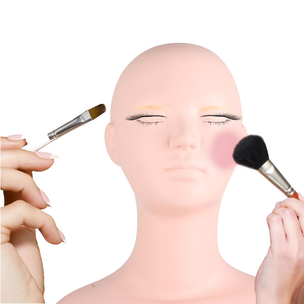 Lwuey Multi Function Makeup Practice Model, Esthetics Soft Mannequin Head with Shoulders Massage Wig Hat Display Silicone PVC Skin Texture Convenient Suitable for Salons Cosmetology School Students