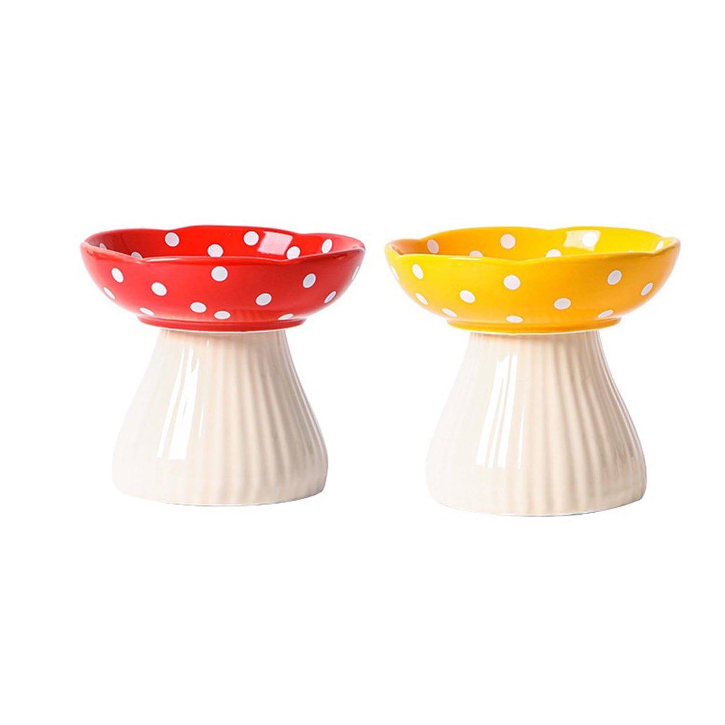 2 Pack Raised Cat Bowl 6 Inch Wide Ceramic Elevated Cat Food Bowl for Food and Water, Whisker Friendly Tilted Cat Dish for Flat Faced Kitten, Cat Feeding Bowl, Shallow Cat Dish (Red&Yellow)