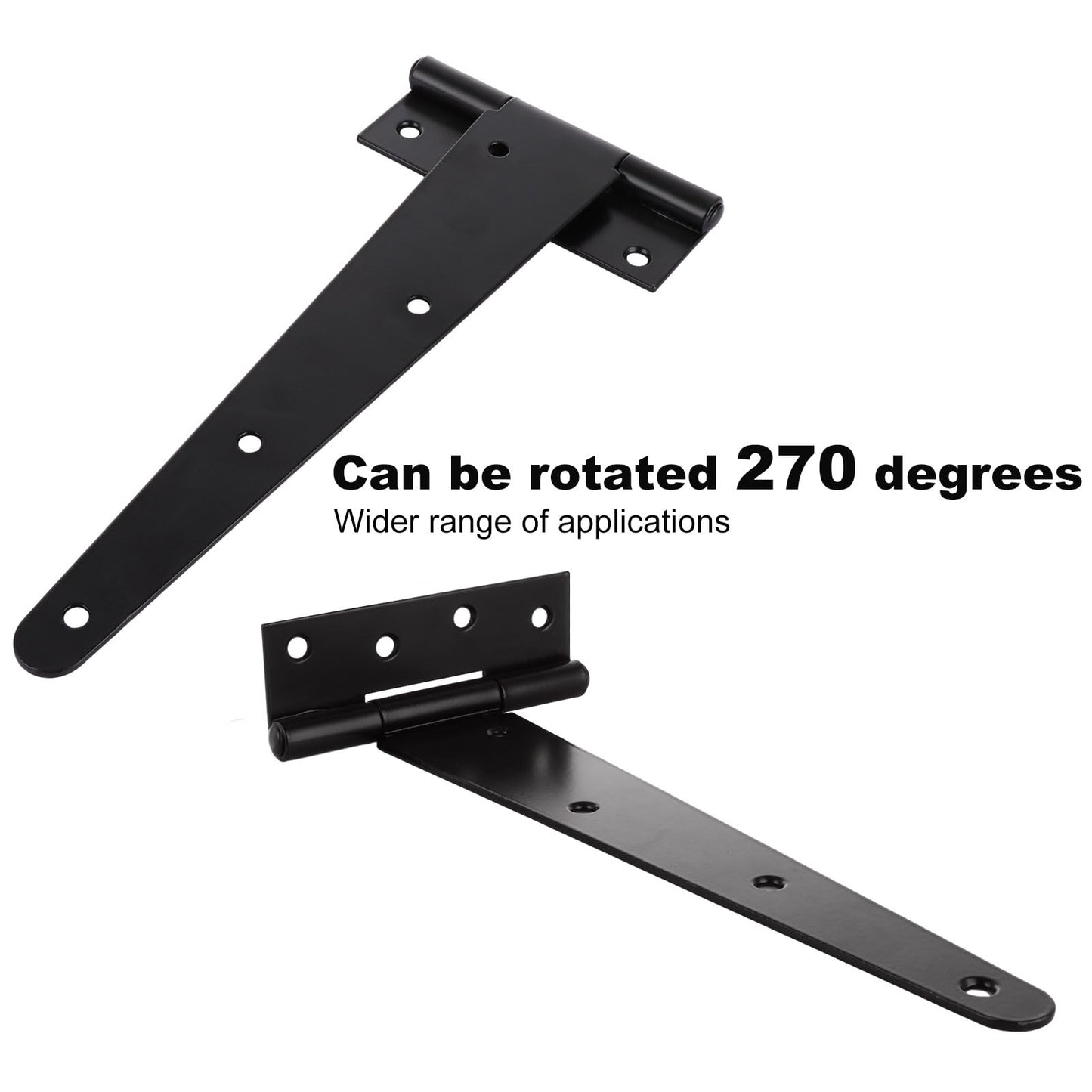 Acrux7 6 PCS Heavy Duty Gate Hinge 10 Inch T Strap Hinges, Metal Shed Barn Door Hinges with Screws, Black Strap Gate Hinge Outrdoor for Barn Doors, Shed Door, Wooden Fence