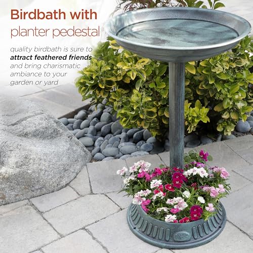 Alpine Corporation - 25" Tall Outdoor Birdbath with Planter Yard Statue, Green – Stunning Garden Accent to Attract Birds - Durable Polypropylene Construction for Patio, Deck, or Yard