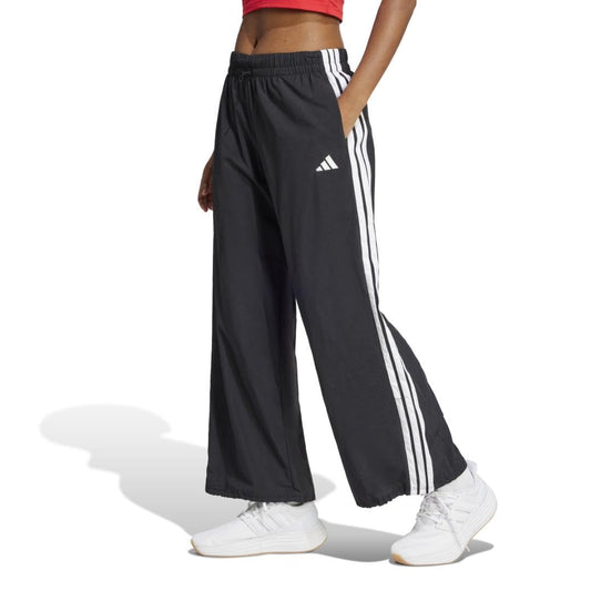 adidas Women's Essentials 3-Stripes Woven Parachute Pants, Black/White, Large