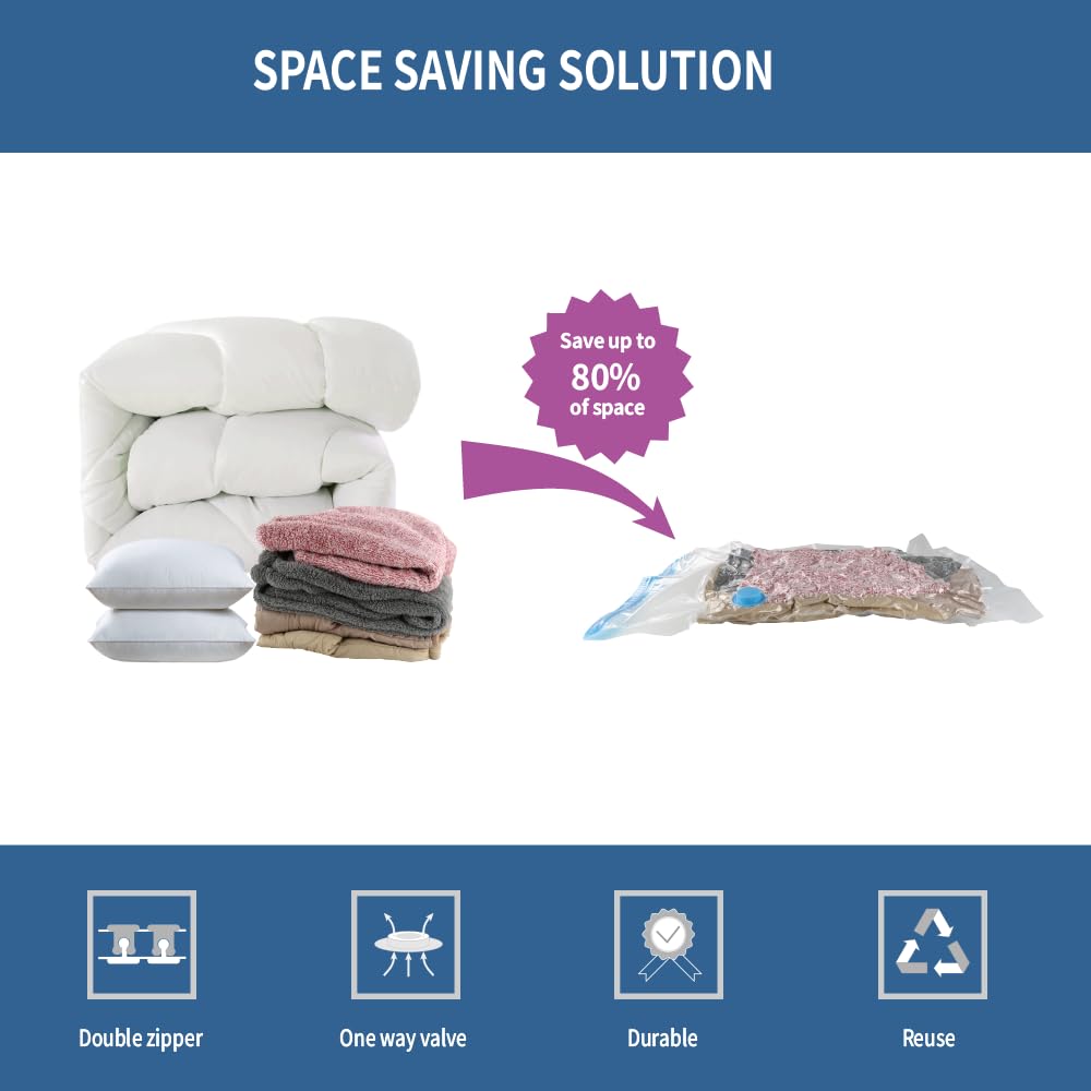 20 Pack Space Saver Vacuum Storage Bags for Clothing Travel, Vacuum Seal Compression Bags for Clothes, Packing, Luggage, Blankets, Comforters and Pillows, Electric Pump Included