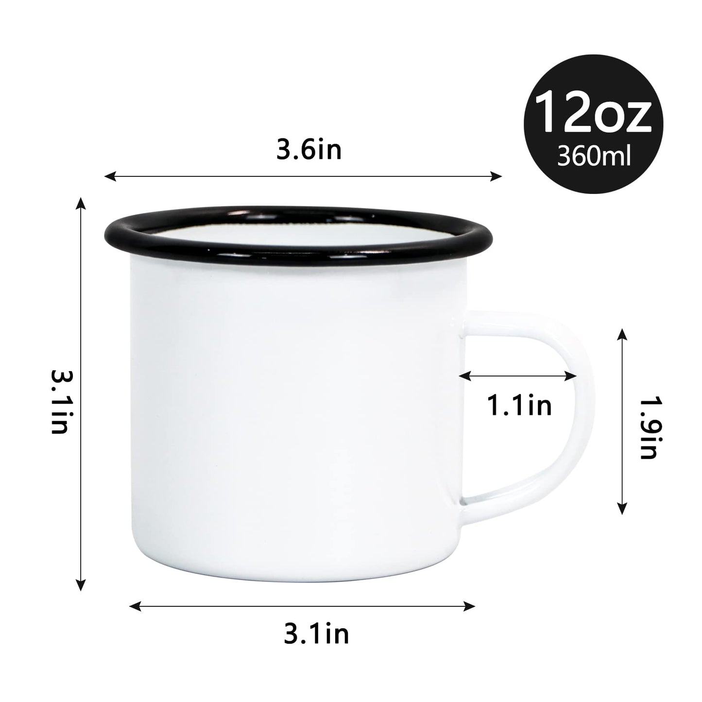 MAIKESUB 12 pcs Sublimation Blanks Enamel Mug 12 OZ with Black Rim Camping Travel Coffee Metal Mug Can be used as a gift for Christmas Thanksgiving Mother's Day Father's Day