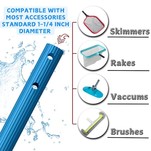 Greenerever 270 cm Swimming Pool Pole Telescopic Aluminum Rod for Skimmer Nets Vacuum Heads with Hoses Rakes Brushes | Adjustable Length | 1.3 mm Commercial Thick Pole | Ribbed Finish Blue