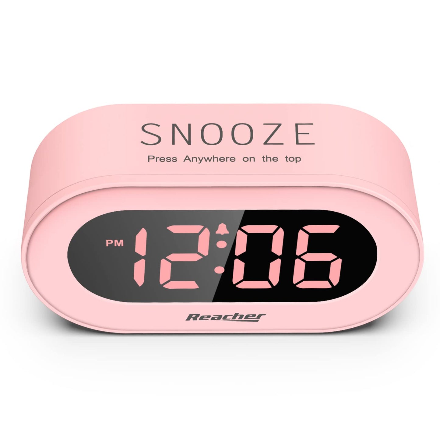REACHER Pink Girls Alarm Clock for Kids Bedroom, Dimmable LED Digital Display, Outlet Powered, Adjustable Volume, Simple to Use, Snooze, Small Size for Bedside, Desk, Toddler