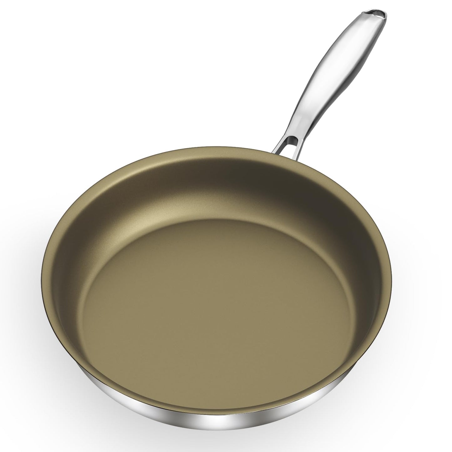 ABIJAN 11inch Stainless Steel Pan, Non Stick Frying pan, 3-Ply Titanium pan, Induction Cooking pan, Compatible with All Cooktops, Oven Safe, PFOA/PFAS/PTFE Free, Brown