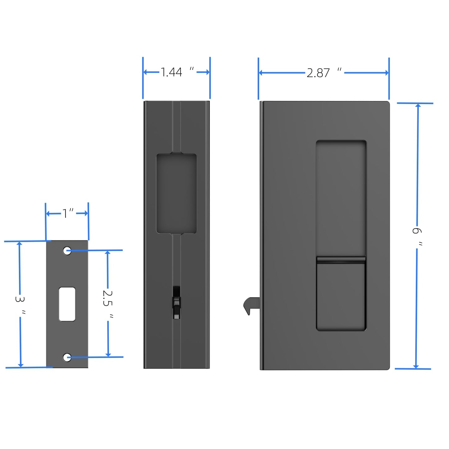 Pocket Door Lock with Pull, Sliding Door Handle for 1-3/8”Thickness Wooden Door Replace Old Or Damaged Privacy Pocket Door Hardware (Matt Black)