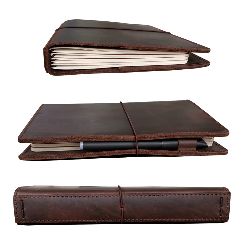 Travelers Notebook Cover with Inner Pockets, Card Slots and Pen Holder, A5 Size, Dark Brown