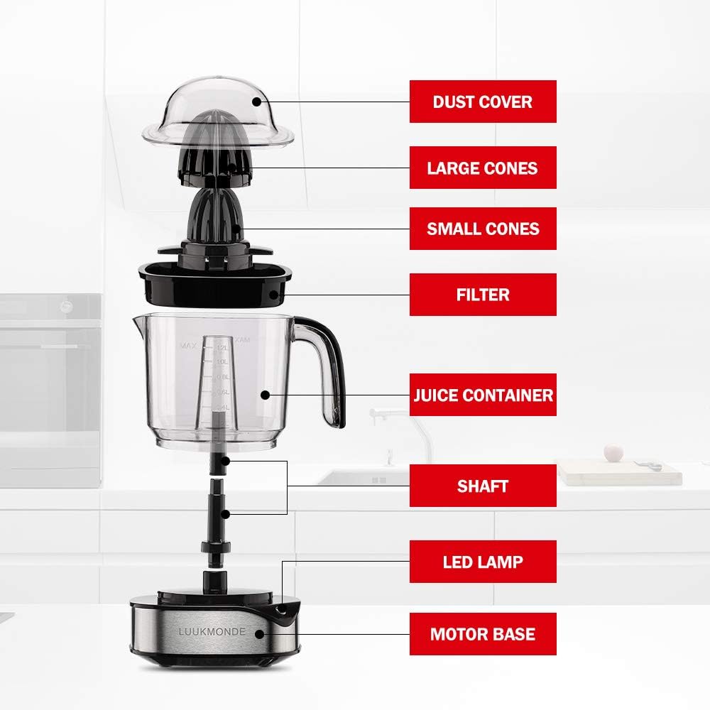 LUUKMONDE Electric Citrus Juicer 1.2L Large Volume, Orange Juicer with Powerful Motor and LED Working Lamp, Electric Lemon Squeezer for Orange Lemon Lime Grapefruit