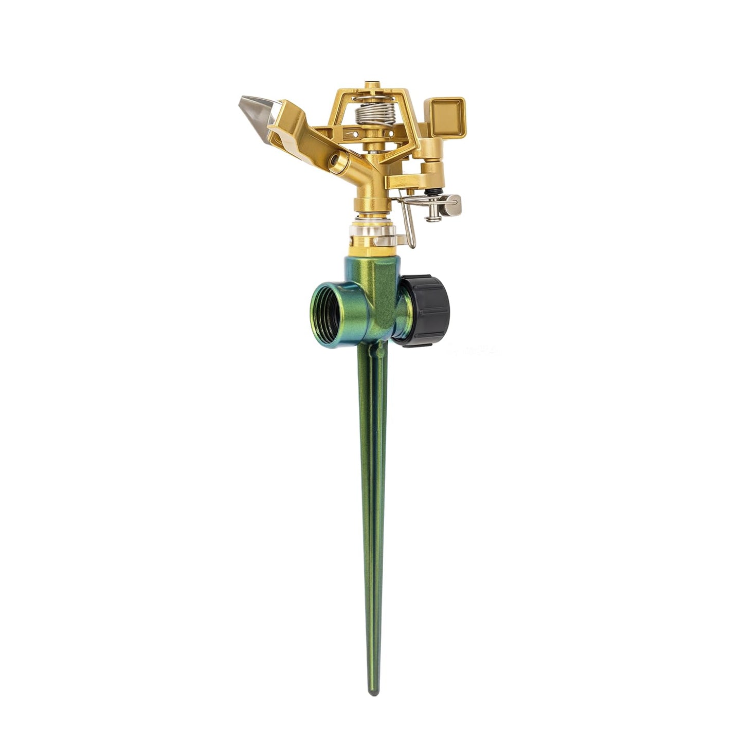 RESTMO 2 Pack Heavy Duty All-Metal Impact Sprinkler, Zinc Alloy Lawn Sprinkler Head on Sturdy Spike Base, 360° Adjustable Coverage Nozzle for Large Area Irrigation